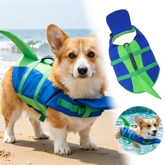 Pet Life Jacket for Small Medium Large Dogs Buoyant Swimming Vest with Tail Handle Adjustable Safety Flotation Device for Water Activities
