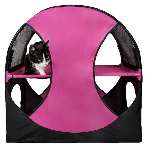 Pet Life ® 'Kitty-Play' Collapsible Travel Interactive Kitty Cat Tree Maze House Lounger Tunnel Lounge