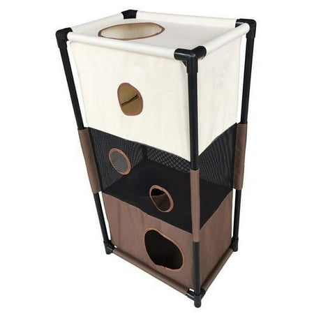 Pet Life ® 'Kitty-Square' Collapsible Travel Interactive Kitty Cat Tree Maze House Lounger Tunnel Lounge