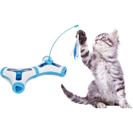 Pet Life Kitty-Tease Interactive Puzzle Cat Toy with Feather Teaser, Blue