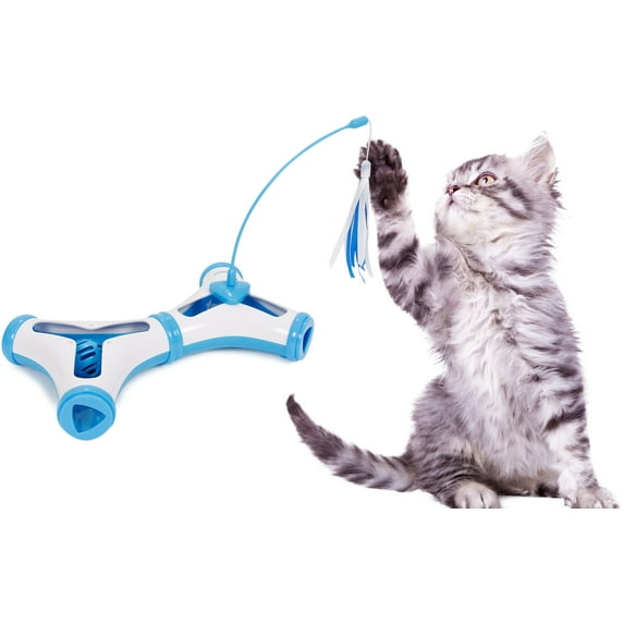 Pet Life Kitty-Tease Interactive Puzzle Cat Toy with Feather Teaser, Blue