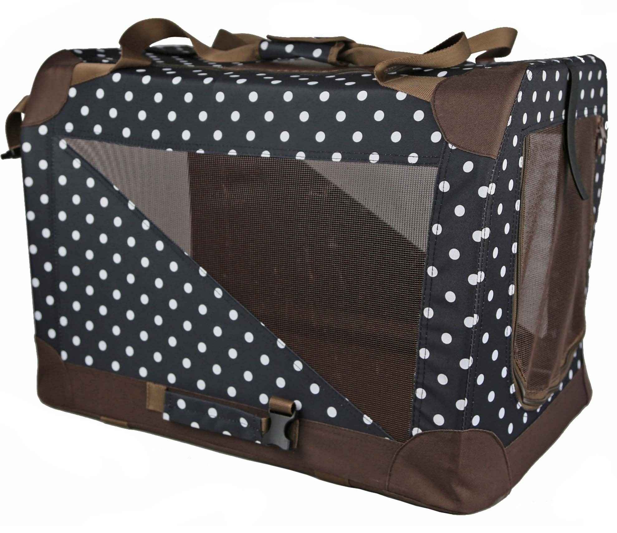 Extra Large Navy and Brown Polka Dot Soft-Sided Pet Crate