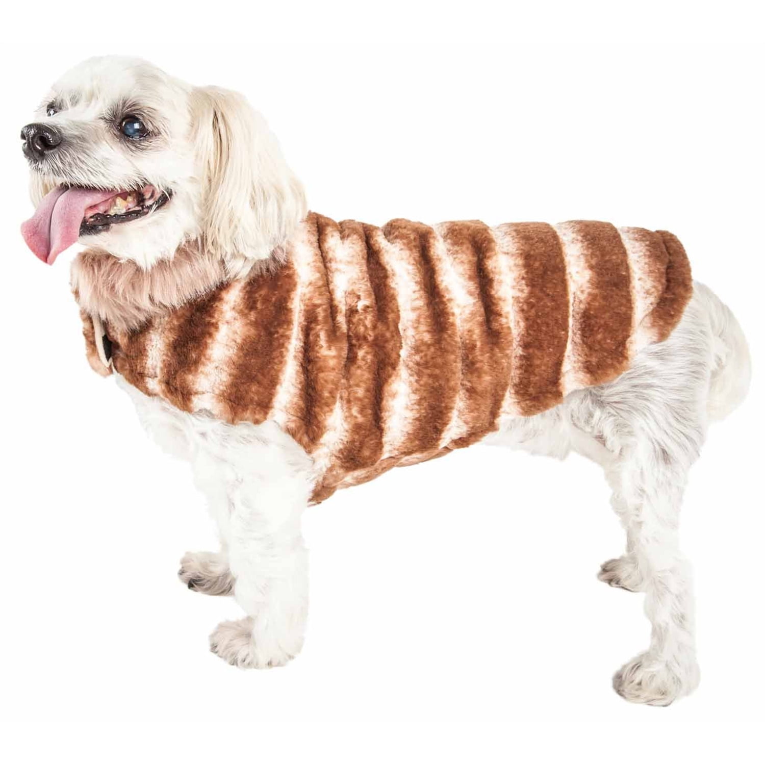 Pet Life ® Luxe 'Tira-Poochoo' Tiramisu Patterned Mink Fur Designer Dog Jacket