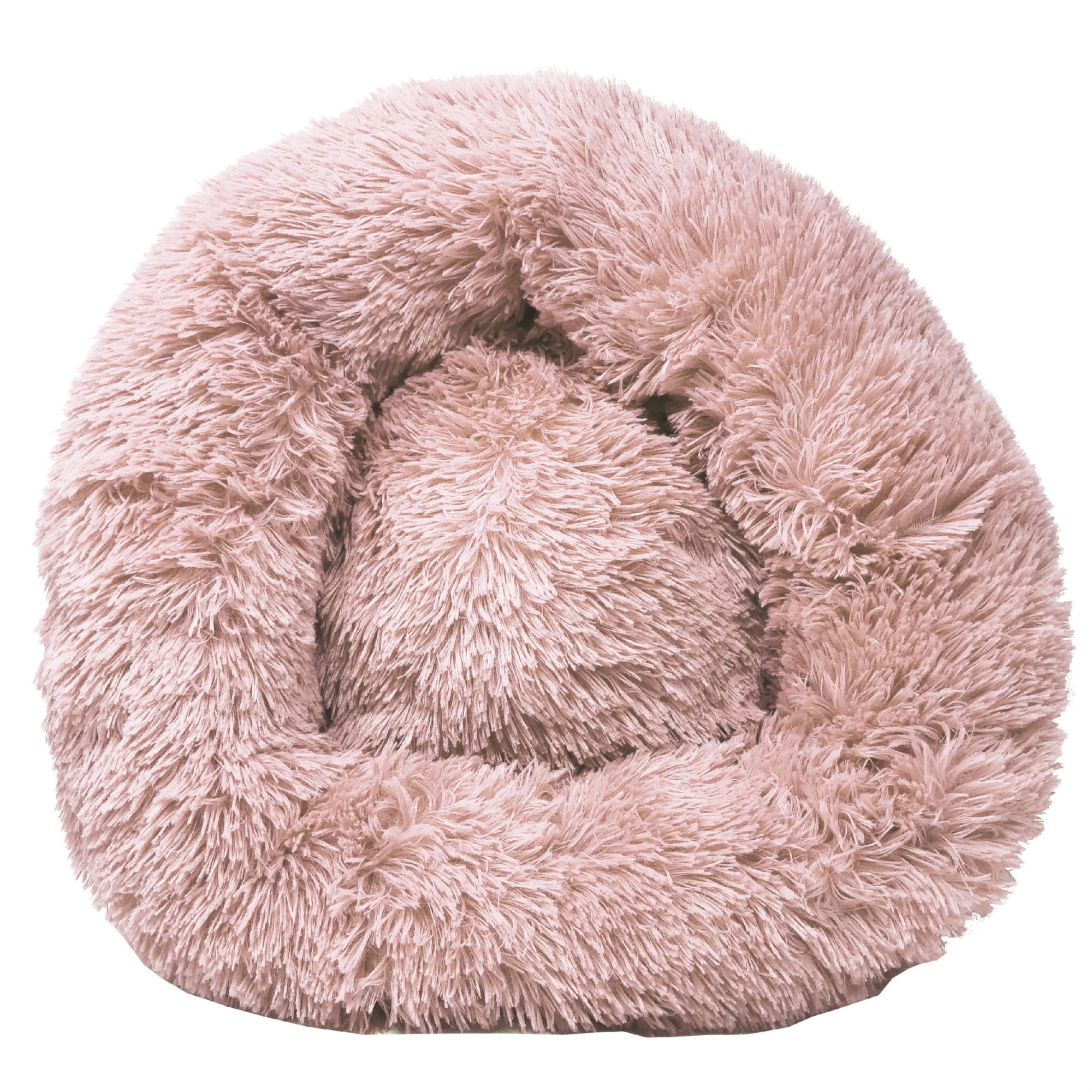 Medium Pink Plush Round Calming Dog Bed