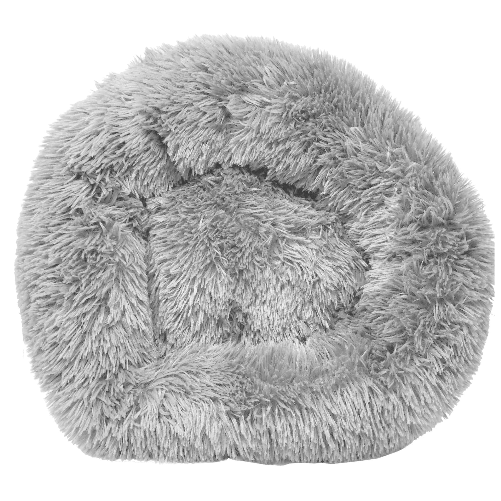 Large Grey Plush and Soft Rounded Dog Bed