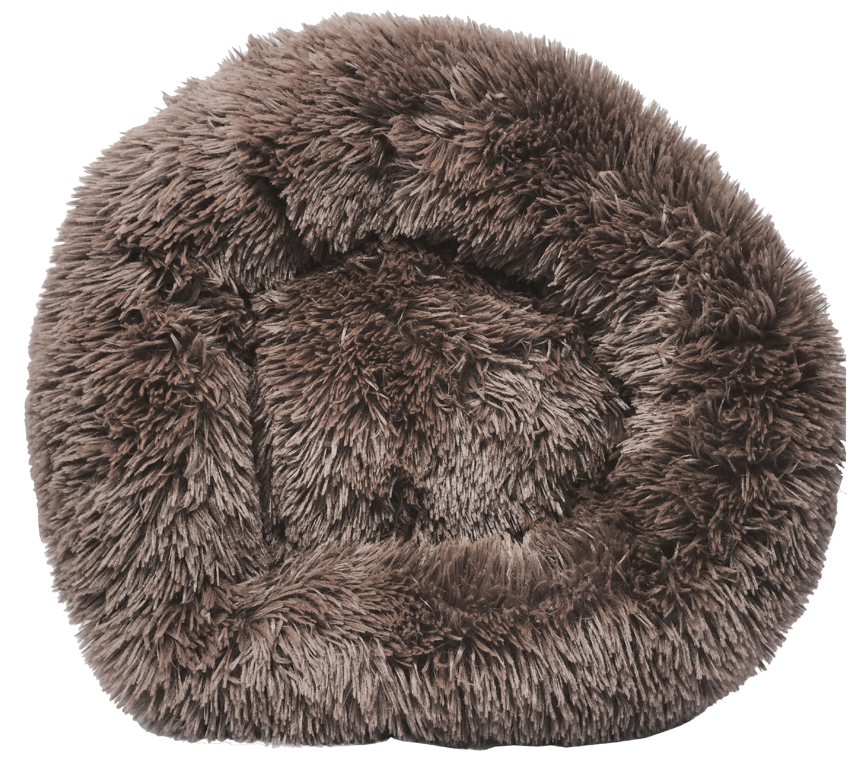 Medium Brown Plush Rounded Calming Dog Bed