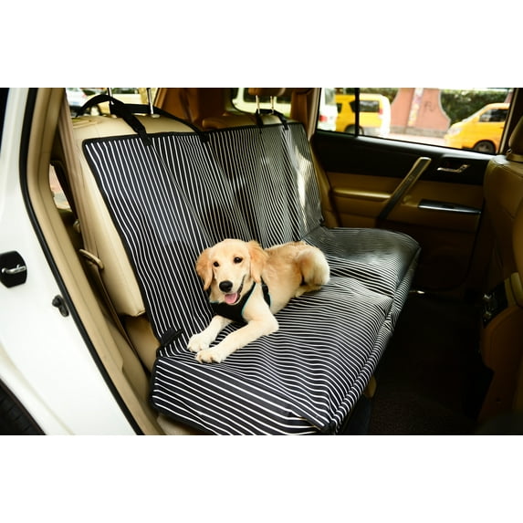 Pet Life Open Road Mess-Free Back Seat Safety Car Seat Cover Protector For Dog, Cats, And Children - One Size - Navy Blue And White Stripe