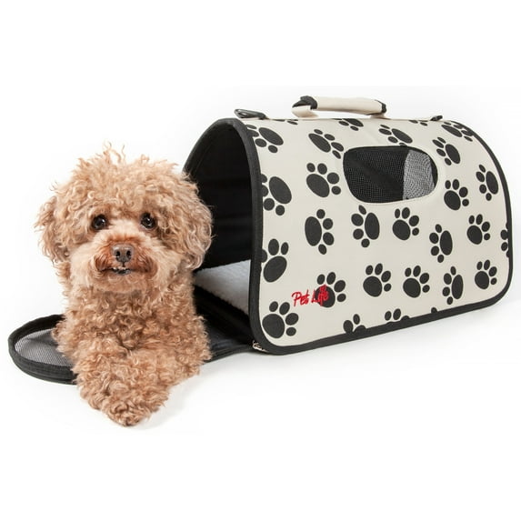 Pet Life ® Paw Patterned Airline Approved Zippered Folding Collapsible Travel Pet Dog Carrier