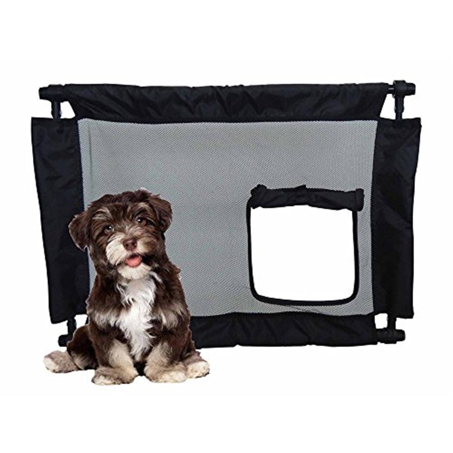 Black Metal Collapsible Adjustable Folding Pet Gate with Mesh