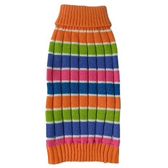 Pet Life SW7RBLG Tutti-Beauty Rainbow Heavy Cable Knit Turtle Neck Dog Sweater- Large