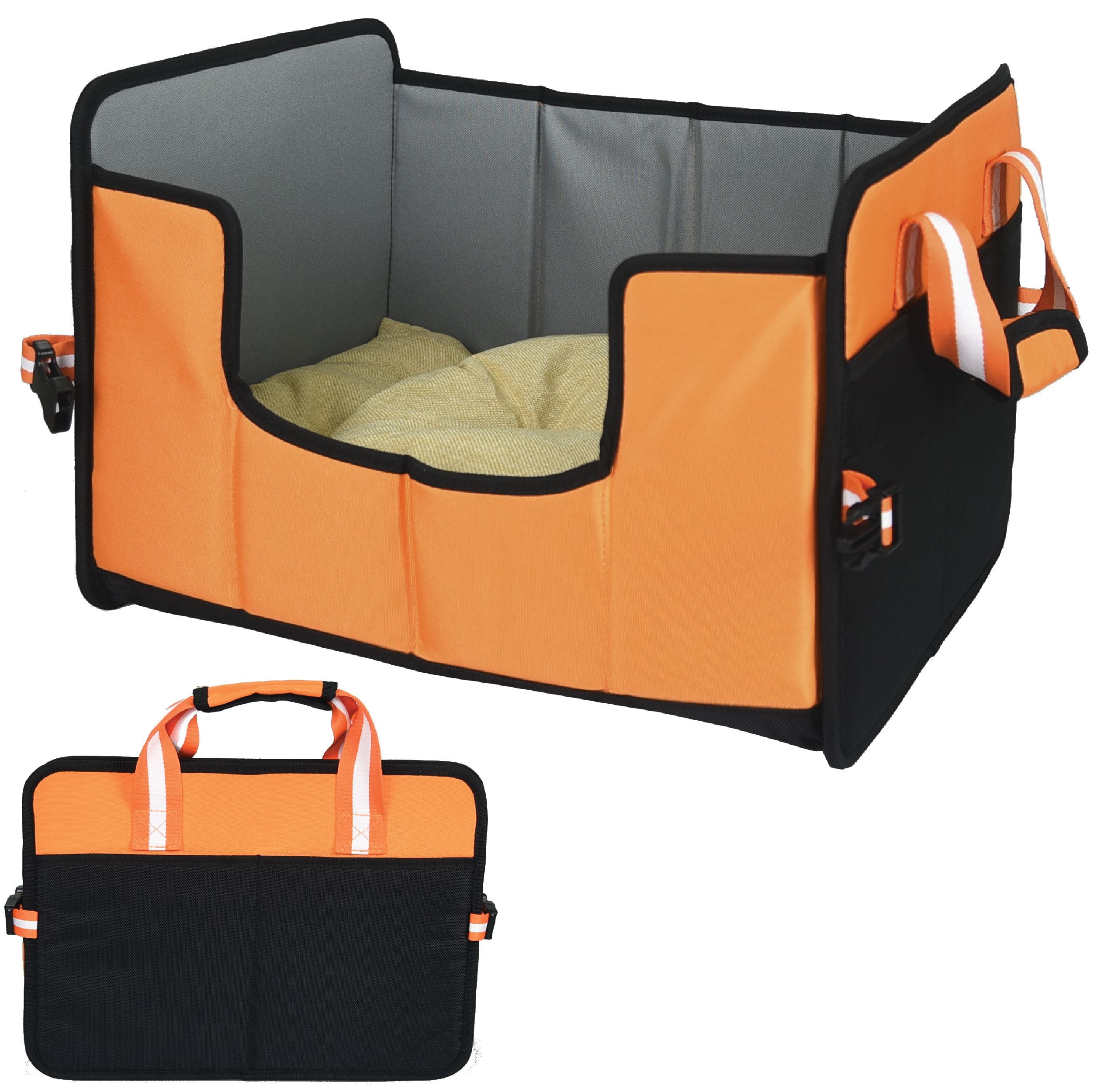 Small Orange Nylon Folding Travel Pet Bed