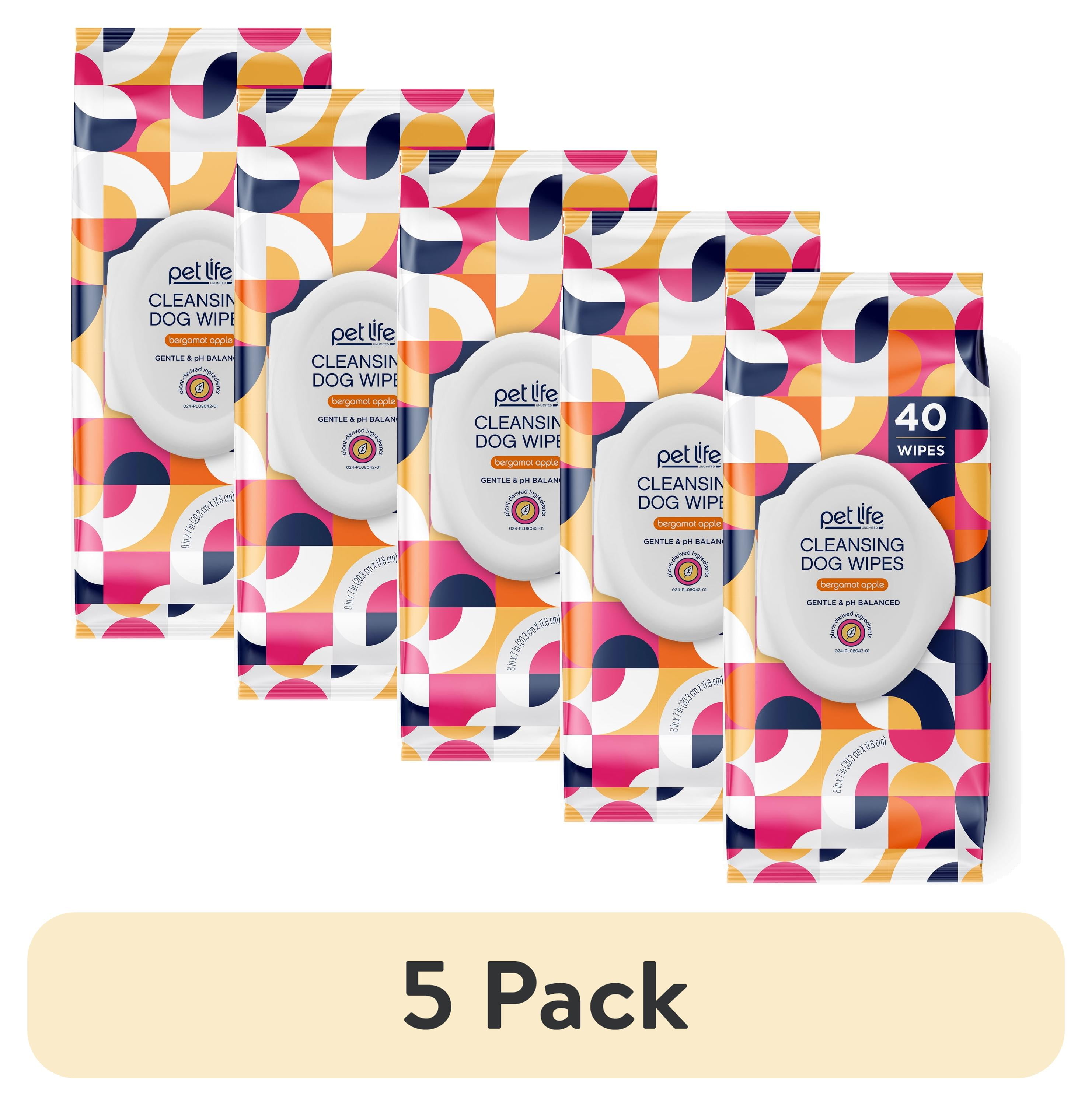 (5 pack) Pet Life Unlimited Cleansing Dog Wipes, Bergamot Apple, 40ct