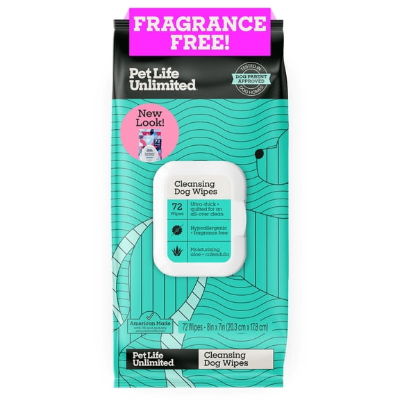 Pet Life Unlimited Cleansing Dog Wipes, Fragrance Free, 72ct