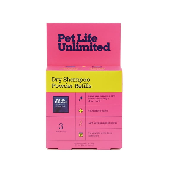 Pet Life Unlimited Waterless Powder Shampoo Refills, Vanilla Ginger, 3pk