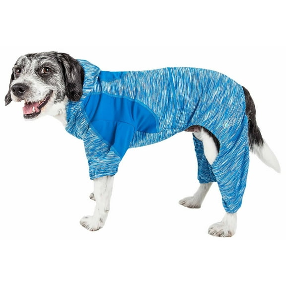 Pet Life YGHL1BLXL Active Downward Dog Heathered Performance 4-Way Stretch Two-Toned Full Body Warm Up Hoodie, Blue - Extra Large