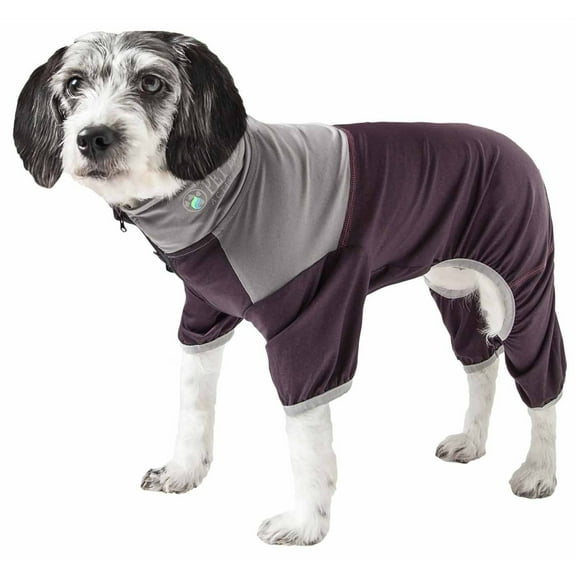 Pet Life YGHL4MRXS Active Embarker Heathered Performance 4-Way Stretch Two-Toned Full Bodied Warm Up Track Suit - Burgundy , Extra Small