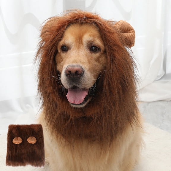Pet Lion Head Wig with Tail – Funny Halloween Accessory for Dogs Cats Powerful Mane Adjustable Elastic Neck