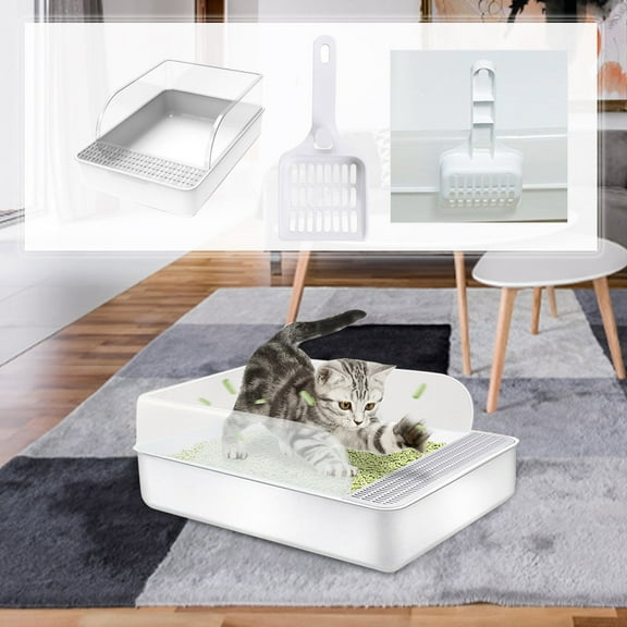 Pet Litter Box with High Sided Enclosure and Removable Grate for Easy Cleaning Suitable for Cats and Small Animals