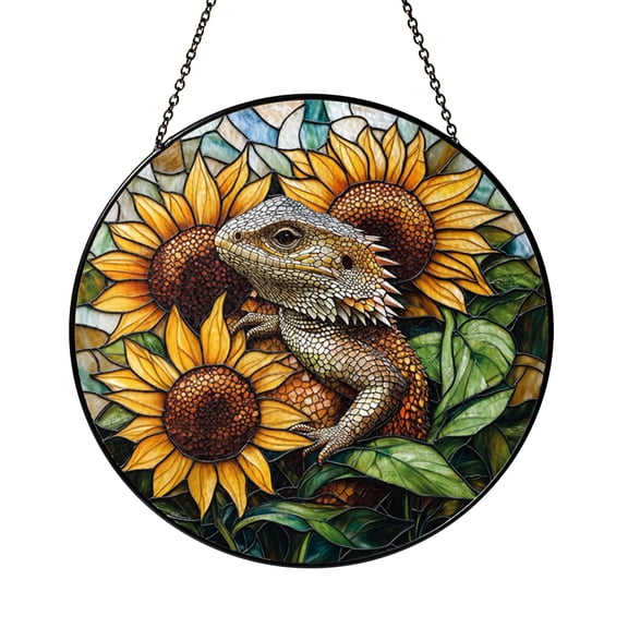 Pet Lizard Glass Suncatcher, Stained Bearded Dragon Window Art with Reptile Theme