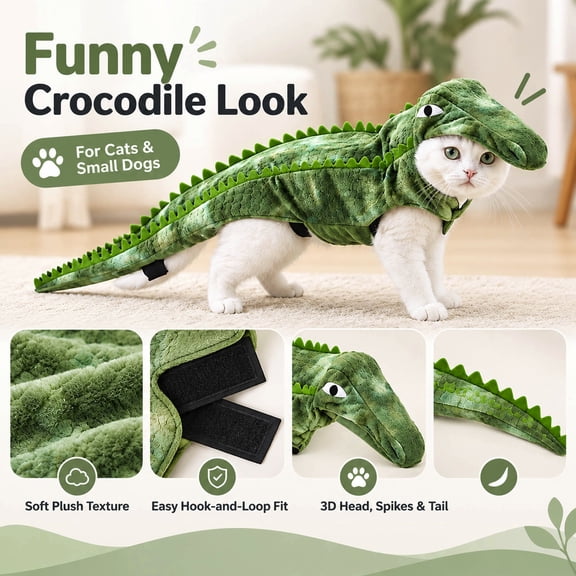 Pet Lizard Outfit Halloween Reptile Apparel for Cats and Small Dogs Soft Adjustable Pet Dress-Up for Party Halloween Green S