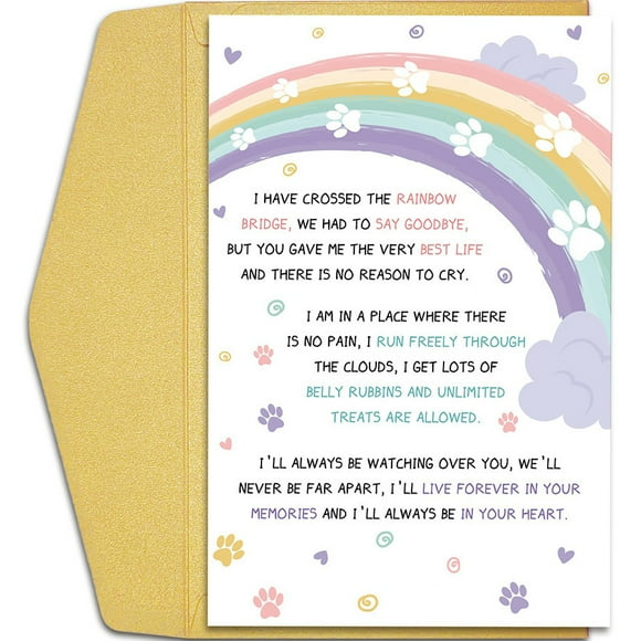 Pet Loss Sympathy Card "Rainbow Bridge" Poem Design Thoughtful Gift for Pet Owners Blank Inside with Envelope Included