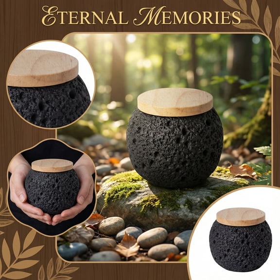 Pet Loss Sympathy Gift, Pet Memorial Gifts, Black Lava Textured, Small Glass Jar with Lid, Small Urn for Ashes, Faux Fur Keepsake Storage, 1 Pc