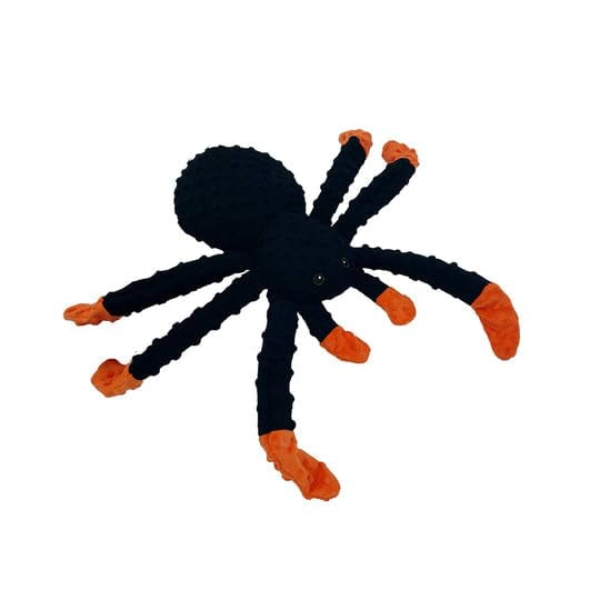 Pet Lou Dotty Friends 2.0 Spider Shaped Stuffed Dog Toy, 12-inches Long, Black and Orange, Squeak Toy, Corduroy, Pet Toys and Supplies