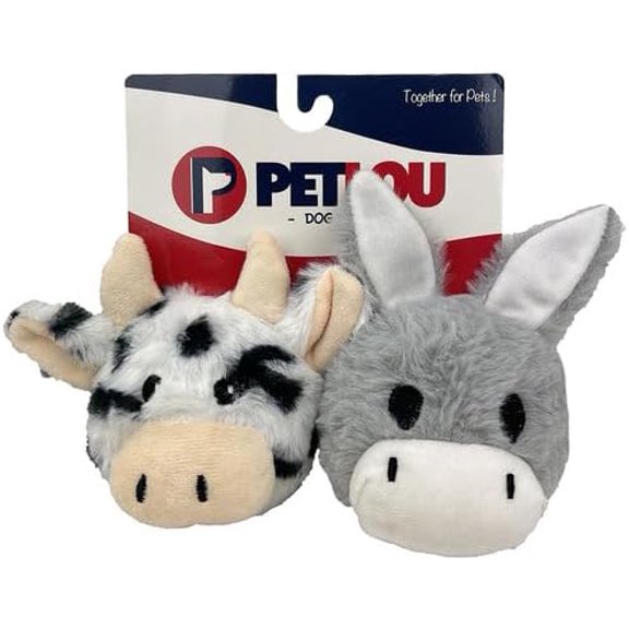 Pet Lou Ez Squeaky Ball Twin Pack-Cow and Donkey, 4-inch Height