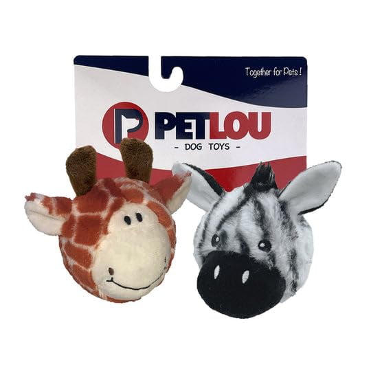 Pet Lou Ez Squeaky Ball Twin Pack - Giraffe and Zebra, 4-inch Height