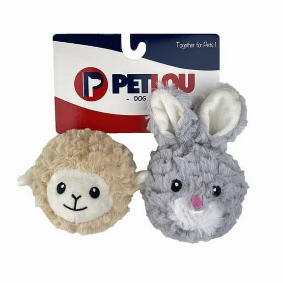 Pet Lou Ez Squeaky Ball Twin Pack-Lamb and Rabbit, 4-inch Height
