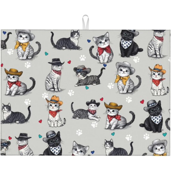 Pet Lover Cat Dish Drying Mat 18x24 For Kitchen Counter Absorbent Microfiber Dishes Pad Dish Drainer Rack Mats Fast Dry Kitchen Accessories