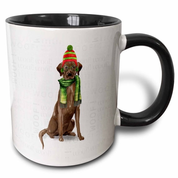 3drose, Pet Lover Christmas a Chocolate Labrador Retriever Dog Funny, 11oz Two-tone Black Mug