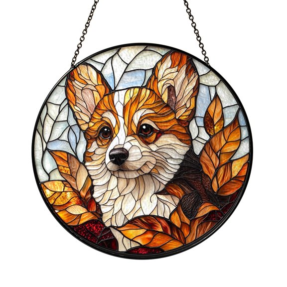 Pet Lover Ornament, Corgi Stained Glass Window Art for Home Decor