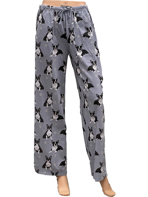 Pet Lover Pajama Pants New Cotton Blend - All Season - Comfort Fit Lounge Pants for Women and Men - Boston Terrier (#021 Medium)