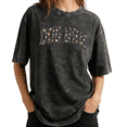 thumbnail image 1 of Pet Lover Themed Varsity DOG MOM with Heart Paw Print Wash Print Tshirt Graphic Tees Shirts Charcoal Oversize S-2XL Casual Tops, 1 of 4