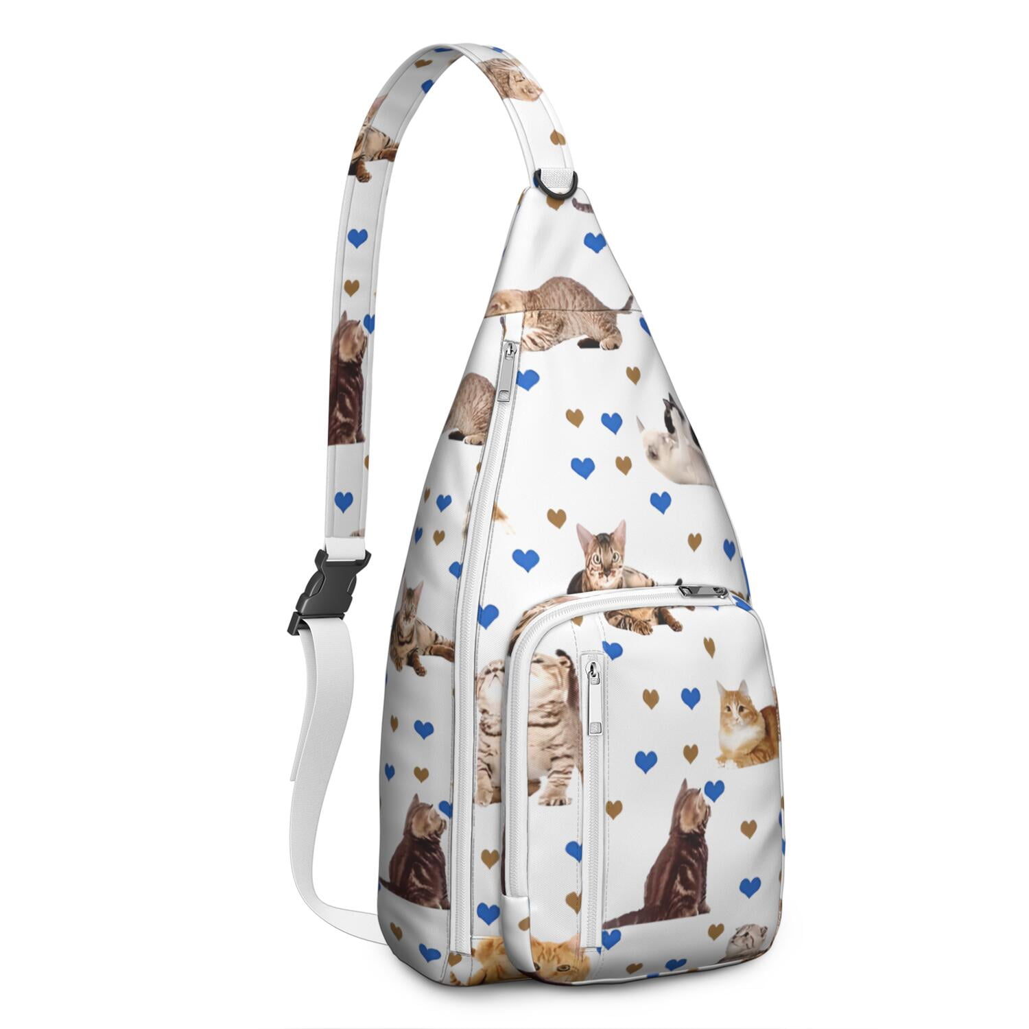 Pet Lover's Shoulder Bag - Hand-drawn Cat Graphic Sling Backpack (Lightweight Chest Bag, Easy Access Pockets)