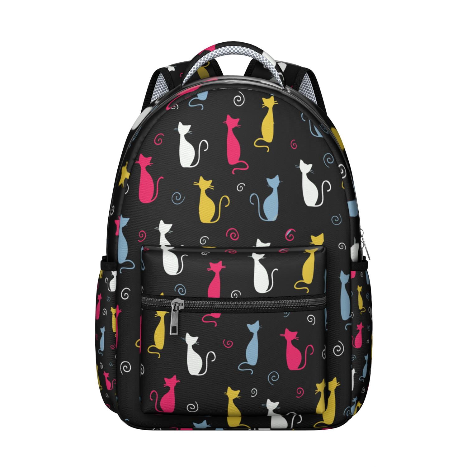 Pet Lover's Waterproof Backpack - Cute Cat Illustration, Ergonomic Design with Spinal Support