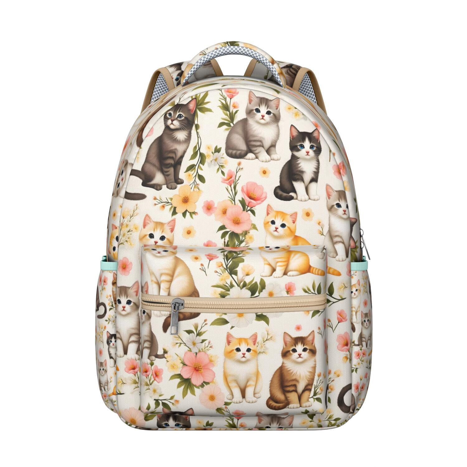 Pet Lover's Waterproof Backpack - Cute Cat Illustration, Ergonomic Design with Spinal Support