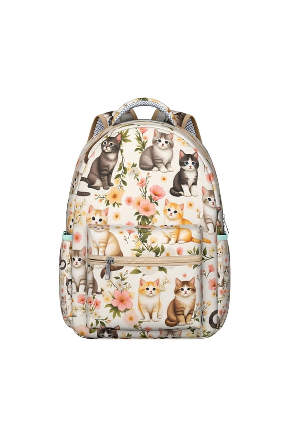 Pet Lover's Waterproof Backpack - Cute Cat Illustration, Ergonomic Design with Spinal Support