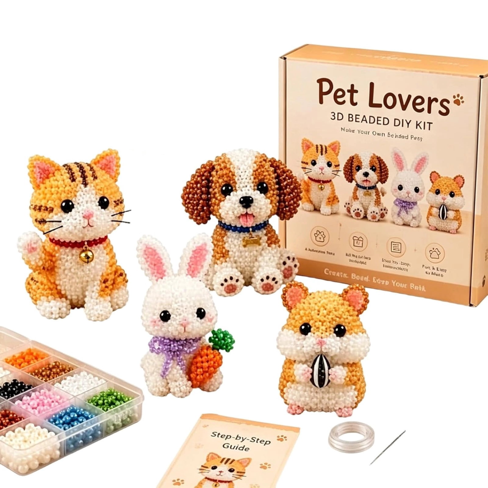 Pet Lovers 3D Beaded Bead Art Kit, 4 Cute Designs Beading Craft Set ...