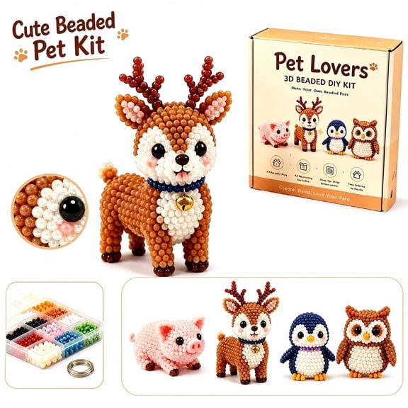 Pet Lovers 3D Beaded DIY Kit, Educational Arts and Crafts Set, Includes All Materials for Animal Figurines, Perfect STEM Gift