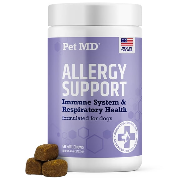 Pet MD Allergy Aid - Puppy & Dog Allergy Chews with Quercetin & Pumpkin - Immune & Seasonal Allergy Relief for Dogs - Skin & Itch Relief for Dogs - 60 ct