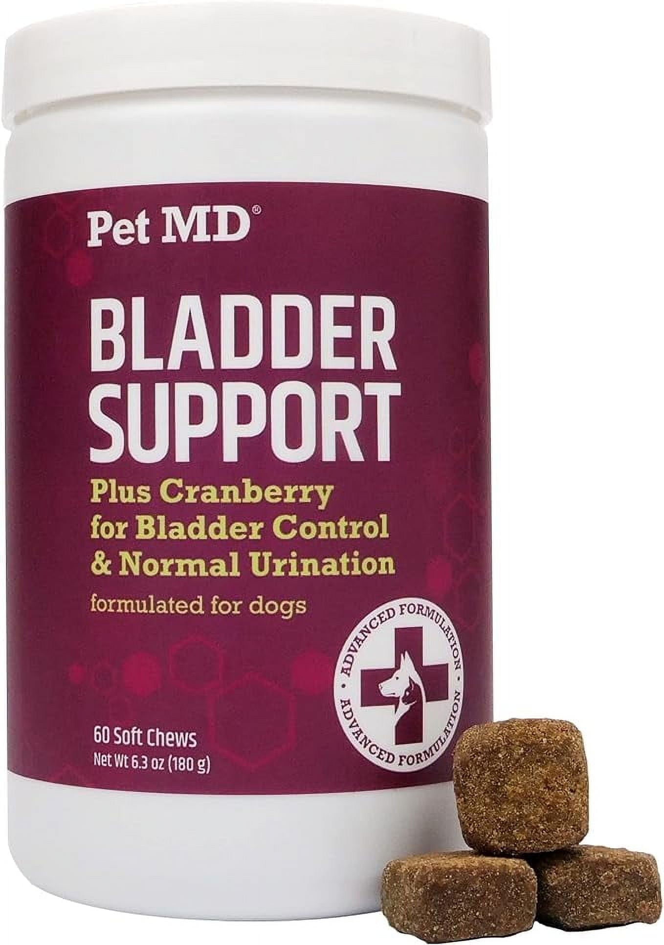 Pet MD Bladder Support Plus Cranberry for Dogs - Support Bladder Control & Urinary Tract Health - Help Relieve Dog UTI & Incontinence - Wild Yam Root & Cranberry Bladder Bites for Dogs - 60 ct