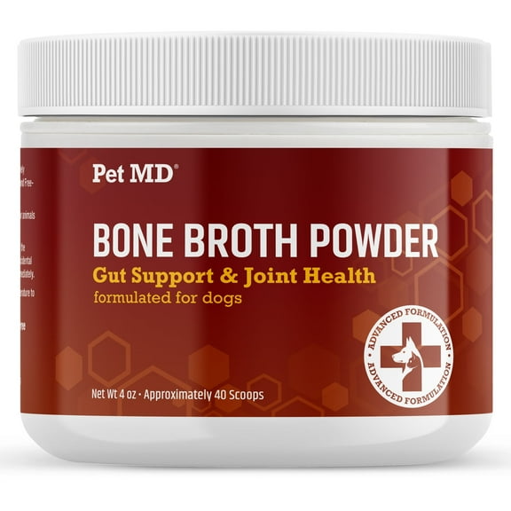 Pet MD Bone Broth for Dogs - Dog Food Toppers with Vitamins, Amino Acids, Natural Joint and Digestion Support - Made from Grade A Free Range Elk Bone Powder - 4 oz