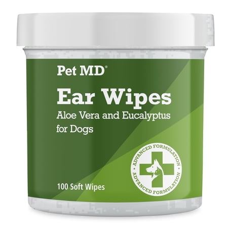 Pet MD Pre-Moistened Alcohol-Free Ear Cleanser Wipes with Aloe and Eucalyptus for Dog, 100 Count Bottle