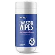 Pet MD Dog Tear Stain Remover Wipes - Cat and Dog Eye Wipes for Discharge and Crust - Pet Eye Wipes for Dogs - 60 ct