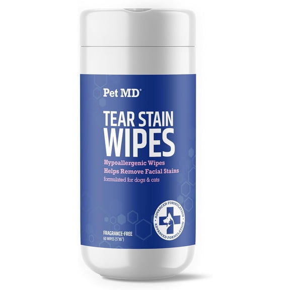 Pet MD Dog Tear Stain Remover Wipes - Cat and Dog Eye Wipes for Discharge and Crust - Pet Eye Wipes for Dogs - 60 ct