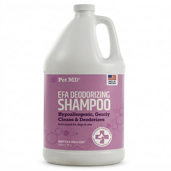 Pet MD EFA Deodorizing Shampoo for Dogs & Cats - Hypoallergenic, Vanilla Scent, 1 Gallon Bottle
