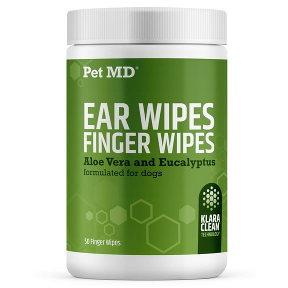 Pet MD Ear Finger Wipes for Dogs - Extra-Coverage and Large Design - with Eucalyptus and Aloe Vera for Dogs - Pet Ear Cleaning Finger Wipes & Puppy Ear Cleaner - 50ct
