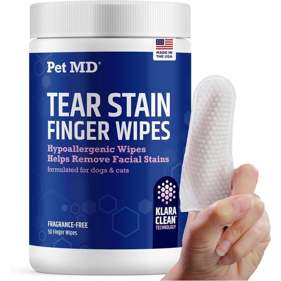 Pet MD Finger Wipes - Tear Stain Remover for Dogs & Cat Eye Wipes - Dog Eye Wipes for Discharge and Crust - Fragrance-Free & Hypoallergenic Face and Eye Cleaner - 50ct